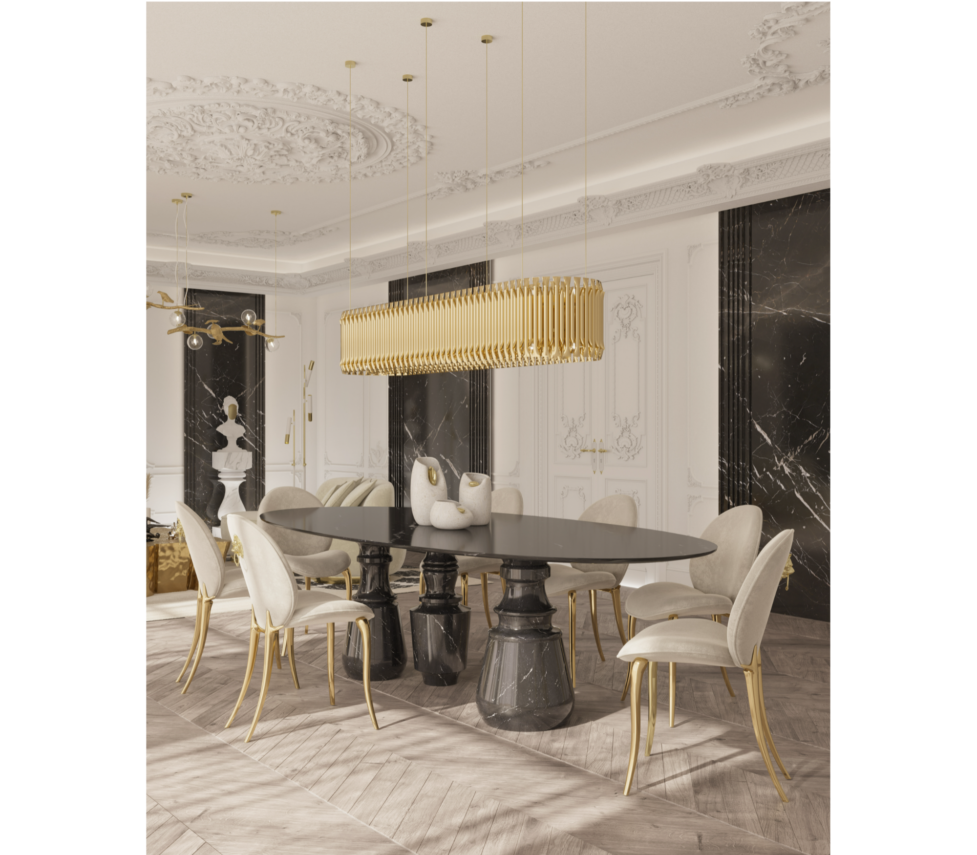 Soleil Curved Brass Modern Dining Chair