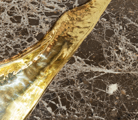Brass Mirrored Gold Sculptural Form Cabinet Entryway