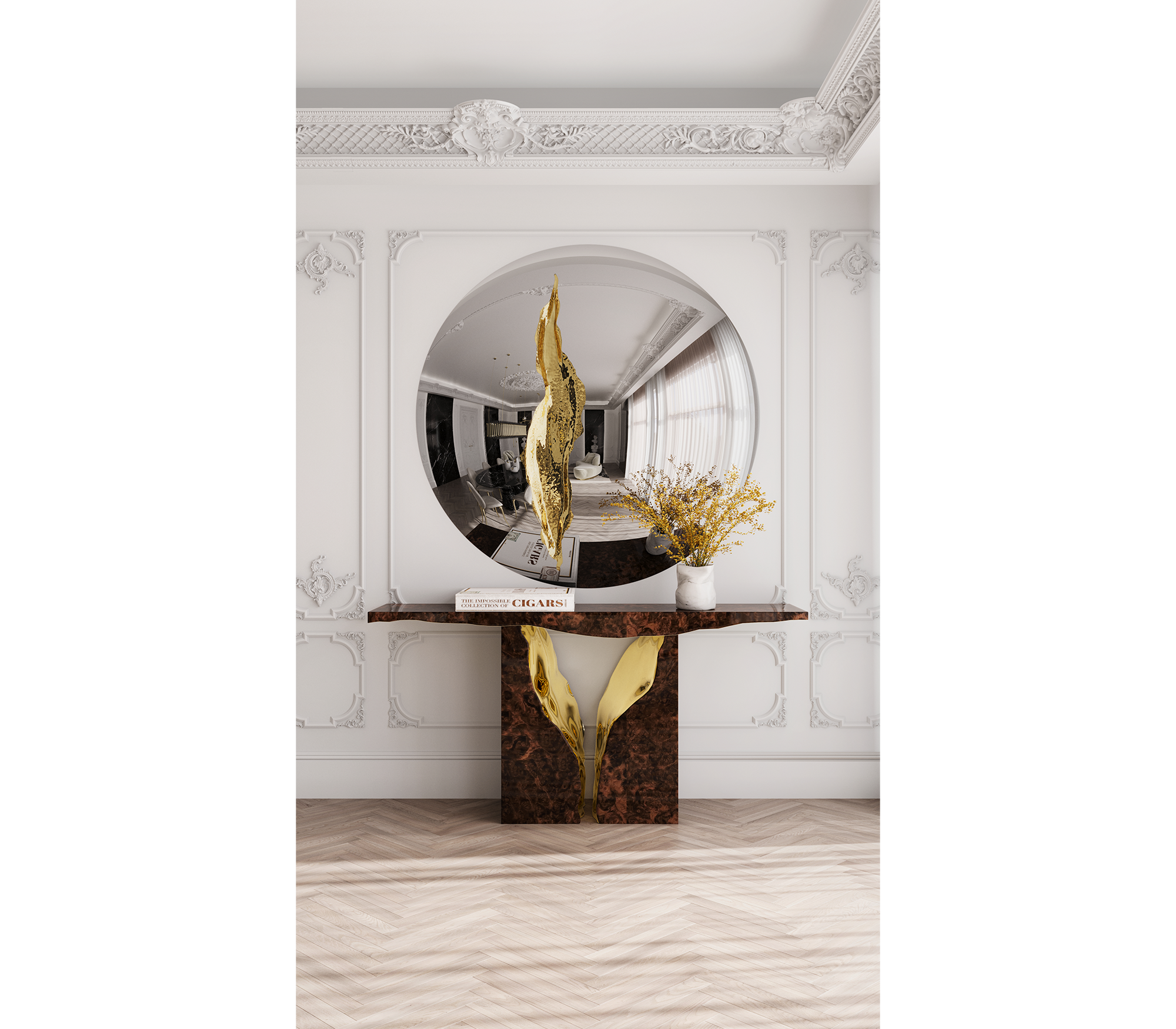 Brass Wood White Cabinet for Entryway