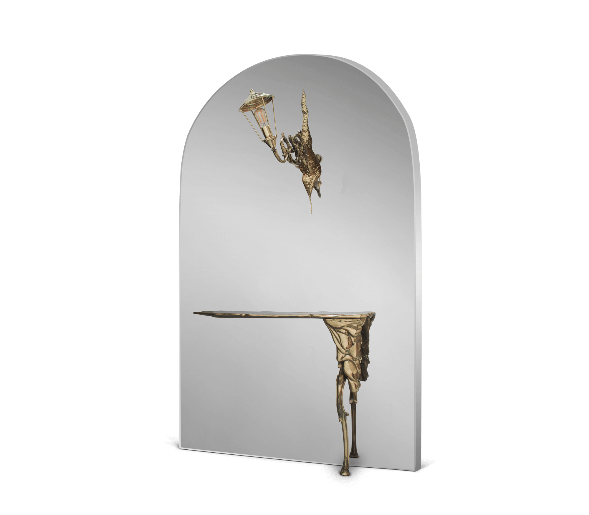 Brass Glass Gold Sculptural Form Console Table