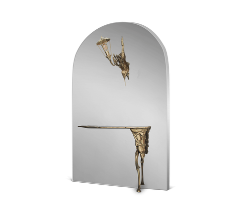 Brass Glass Gold Sculptural Form Console Table