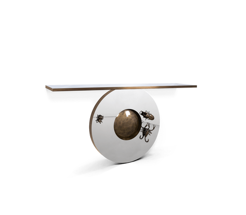 Brass Mirrored Gold Sculptural Form Cabinet