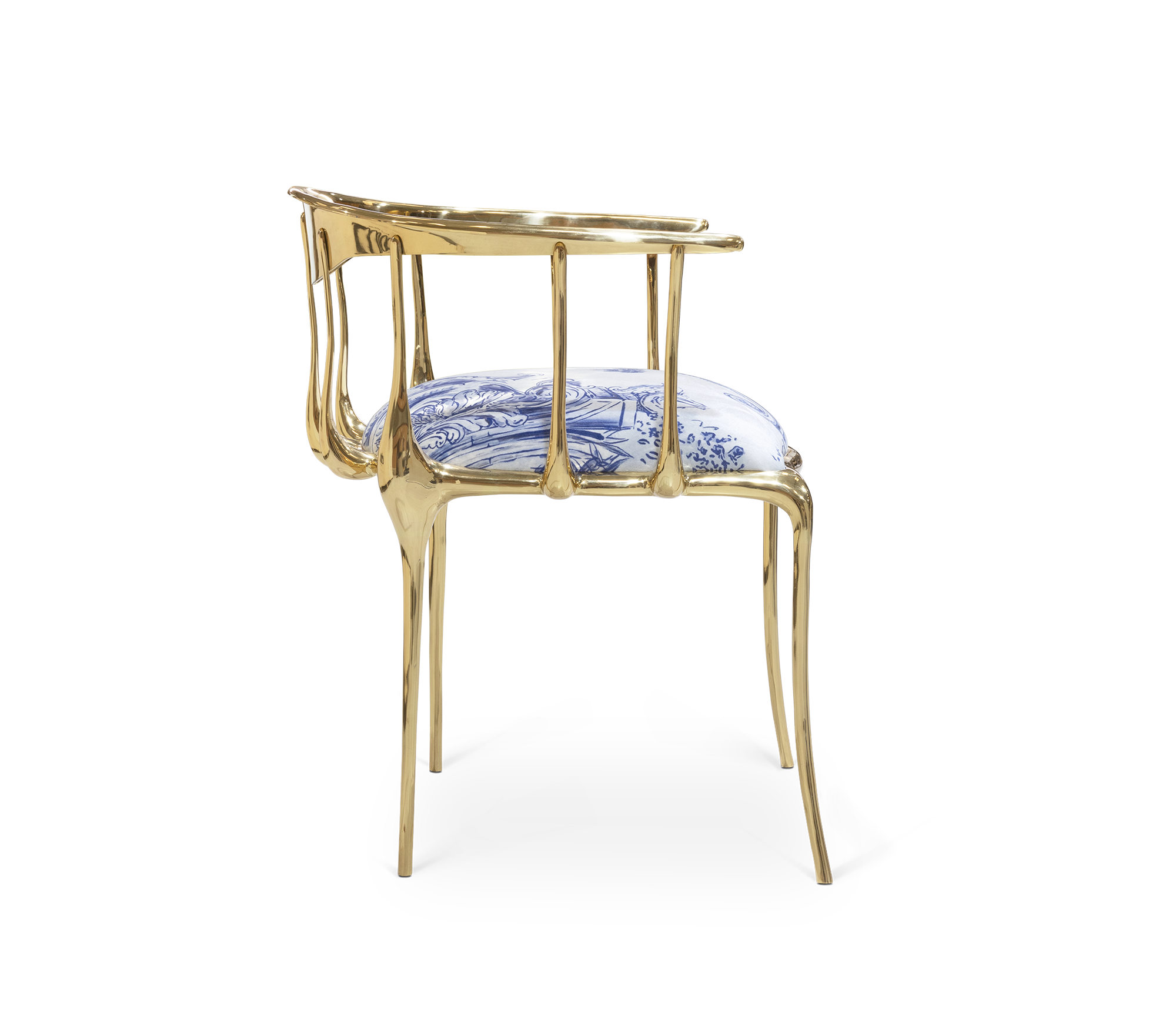 No 11 Azulejo Print Polished Brass Heritage Chair
