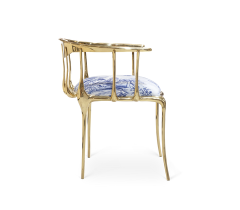No 11 Azulejo Print Polished Brass Heritage Chair