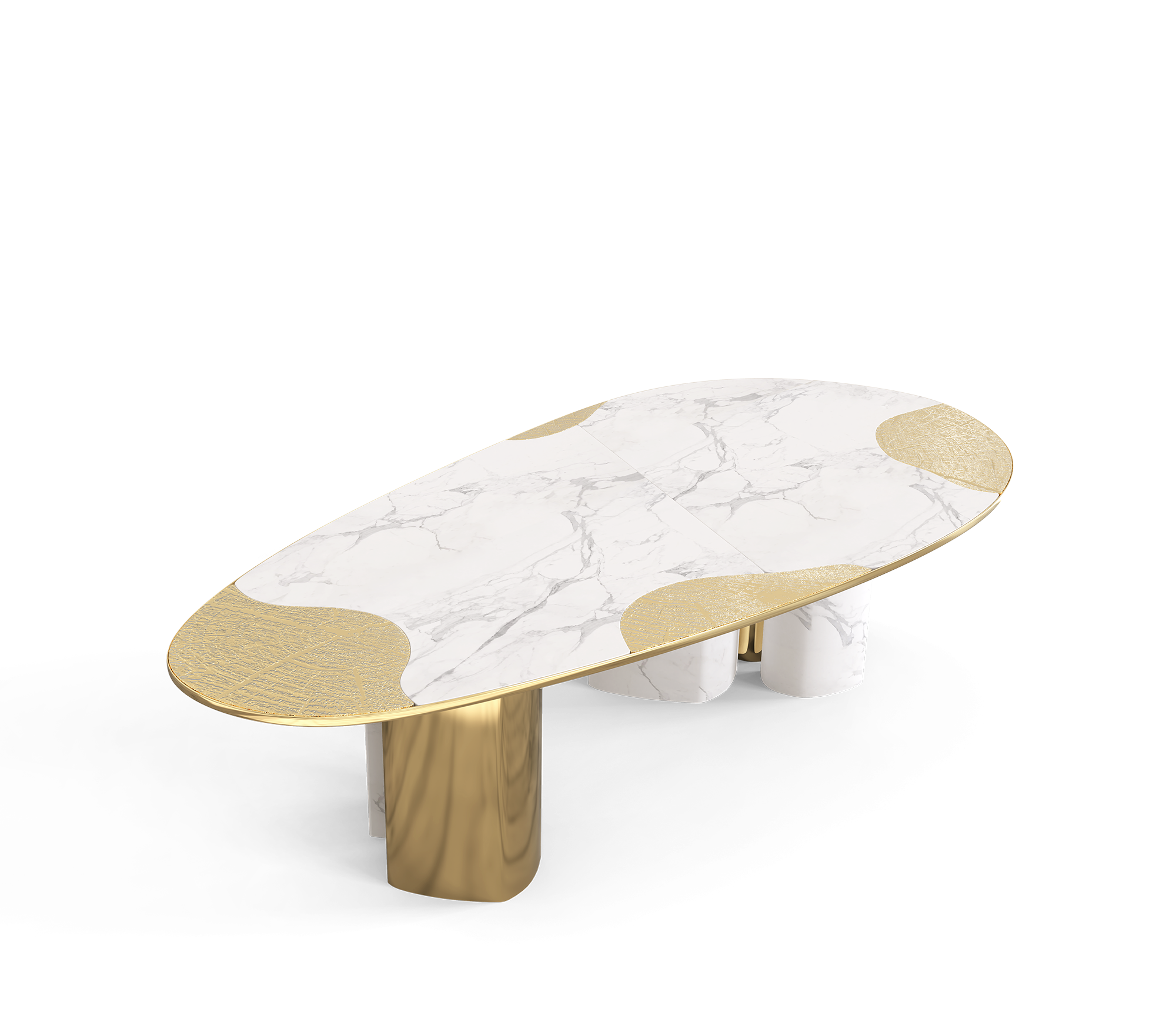 Ophelia Oval Carrara Marble and Gold Dining Table