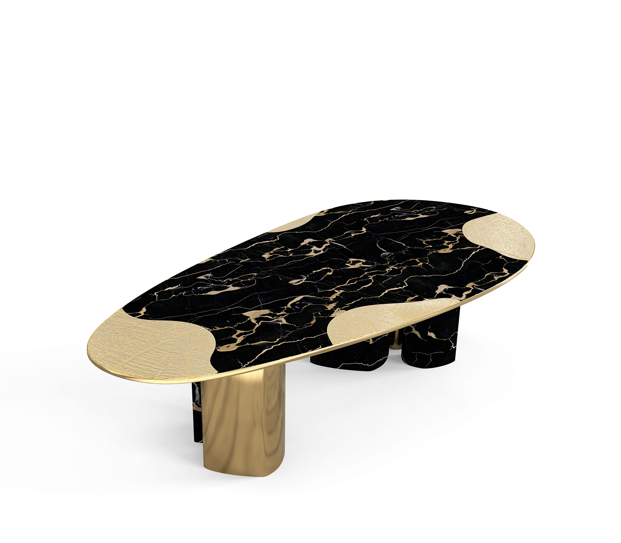 Ophelia Oval Carrara Marble and Gold Dining Table