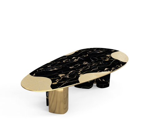 Ophelia Oval Carrara Marble and Gold Dining Table