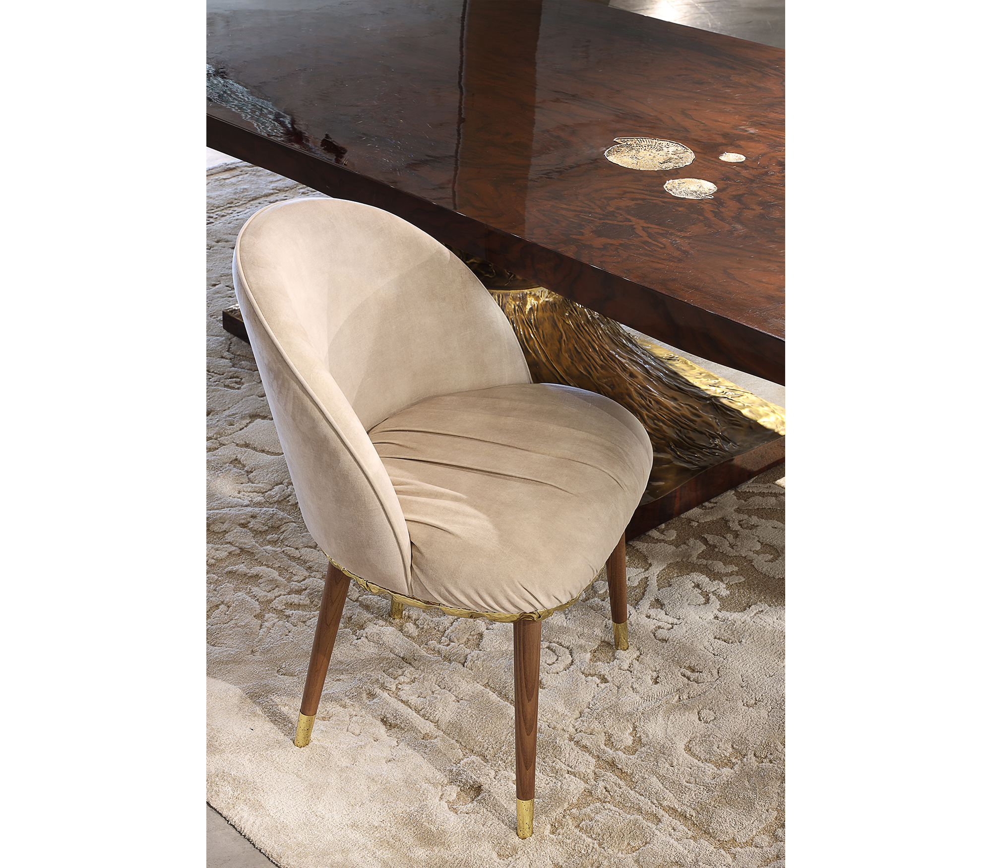 Imperfectio Hammered Brass Textured Velvet Dining Chair