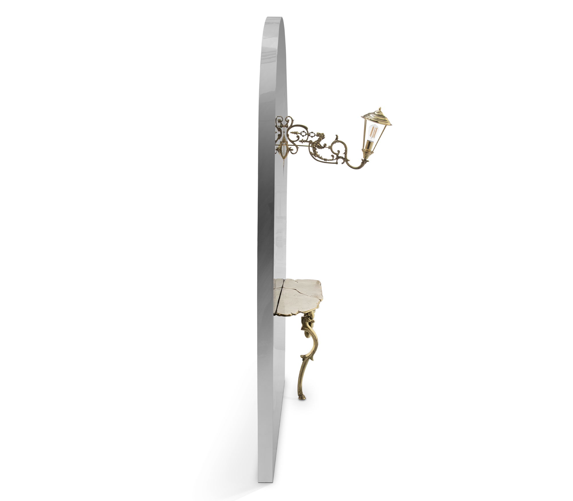 Brass Glass Gold Sculptural Form Console Table
