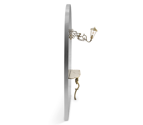 Brass Glass Gold Sculptural Form Console Table