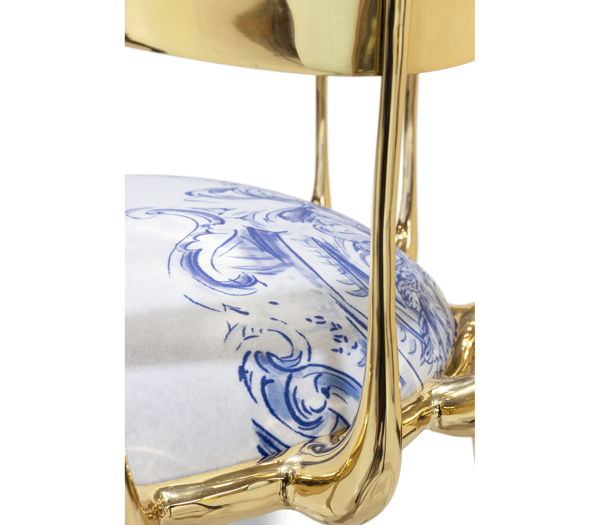 No 11 Azulejo Print Polished Brass Heritage Chair