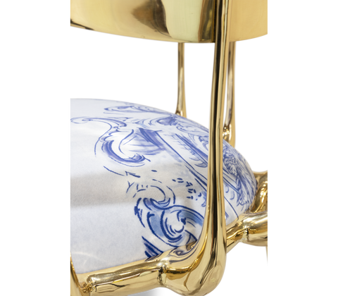 No 11 Azulejo Print Polished Brass Heritage Chair