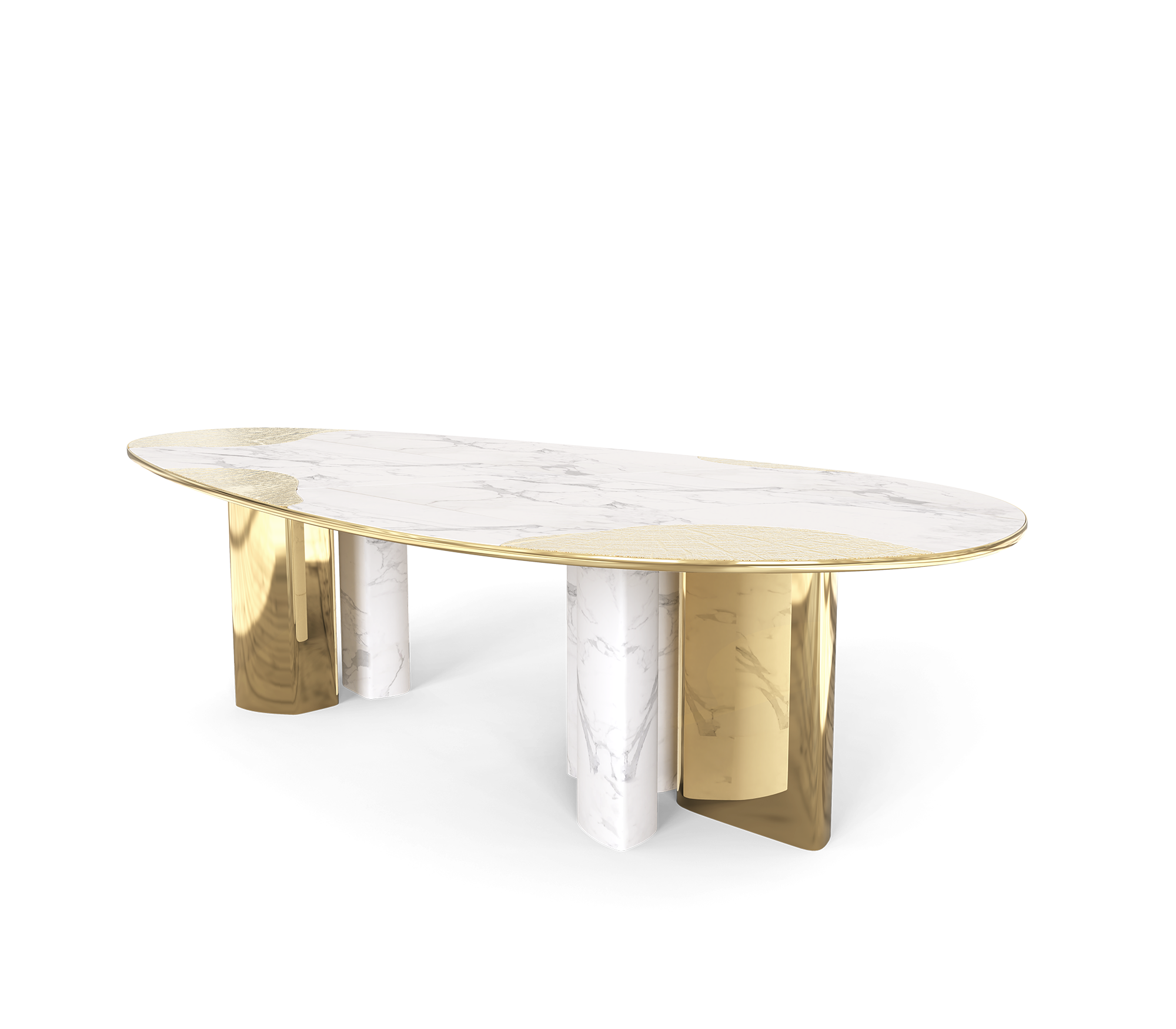 Ophelia Oval Carrara Marble and Gold Dining Table