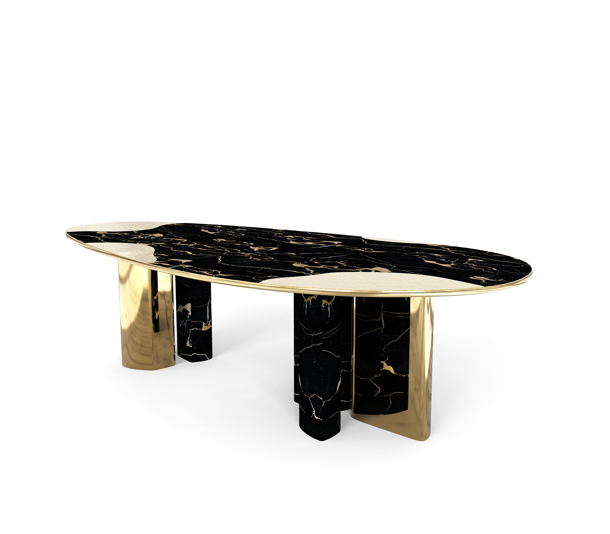 Ophelia Oval Carrara Marble and Gold Dining Table