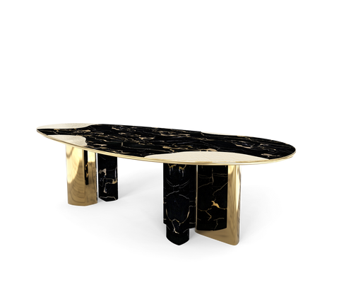 Ophelia Oval Carrara Marble and Gold Dining Table