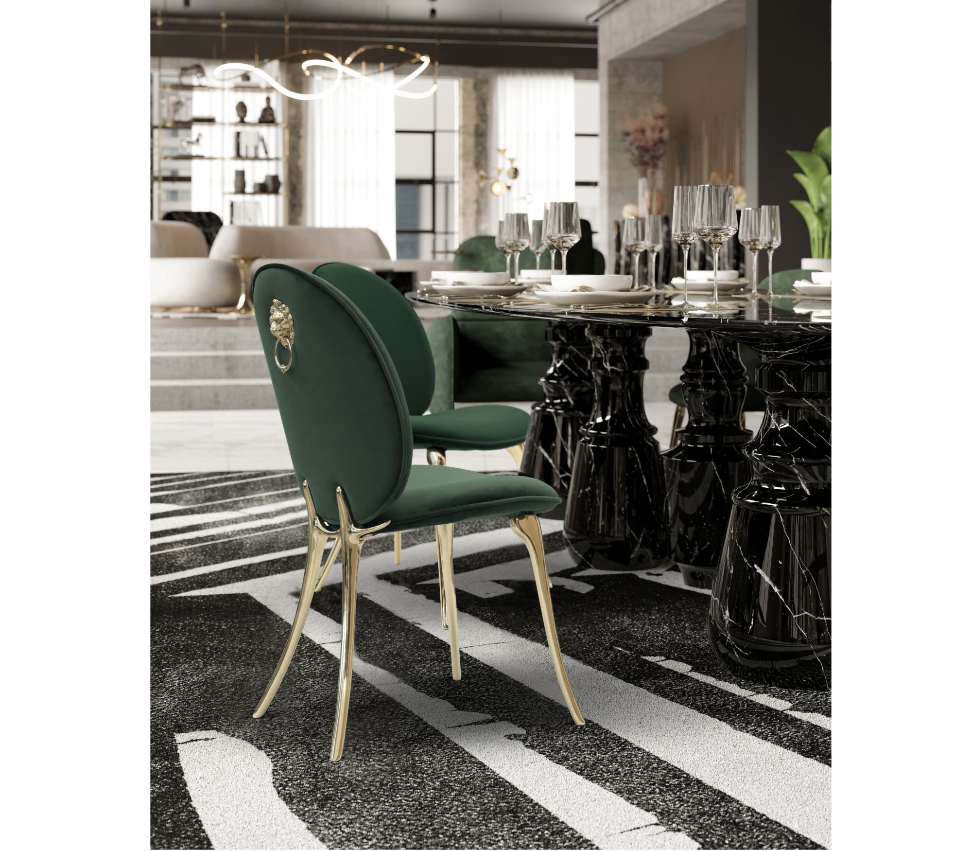 Soleil Curved Brass Modern Dining Chair