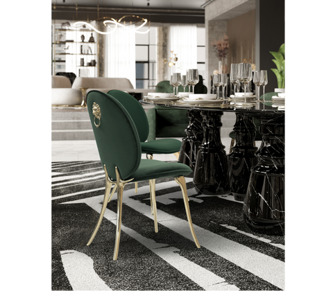 Soleil Curved Brass Modern Dining Chair
