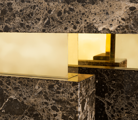 Brass Mirrored Gold Sculptural Form Cabinet Entryway