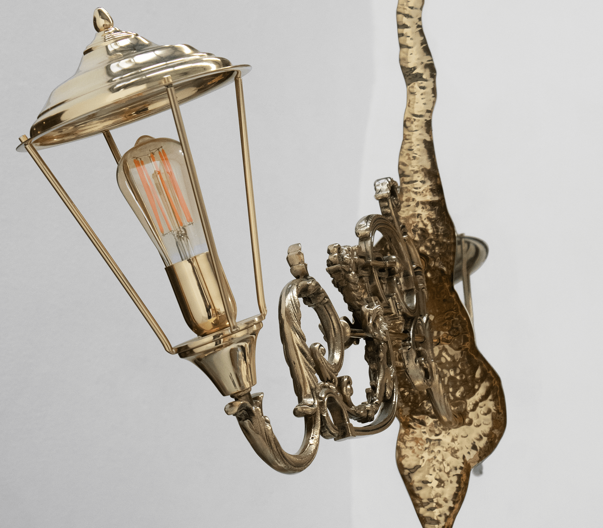 Brass Glass Gold Sculptural Form Console Table