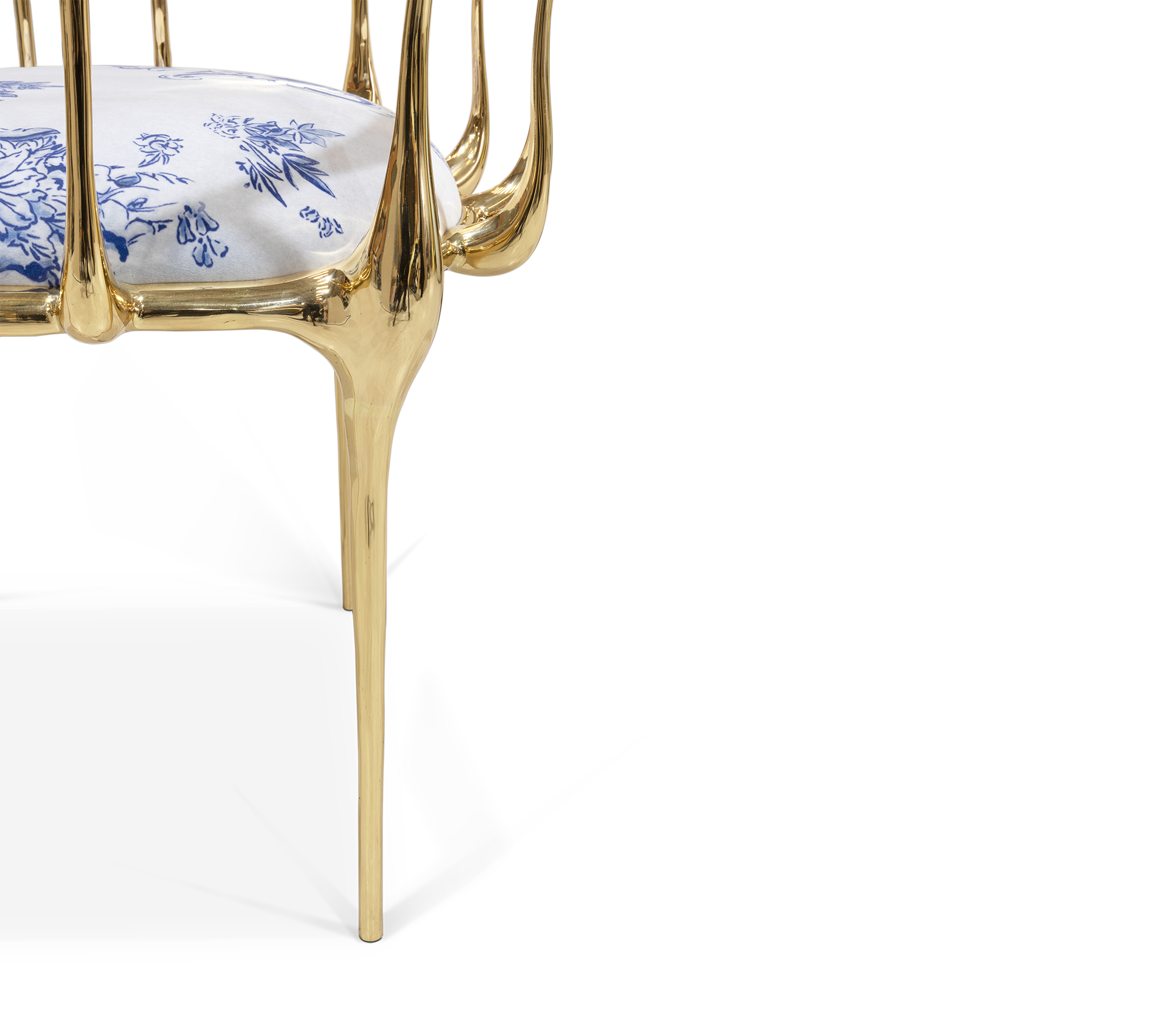 No 11 Azulejo Print Polished Brass Heritage Chair