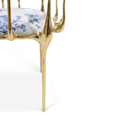 No 11 Azulejo Print Polished Brass Heritage Chair