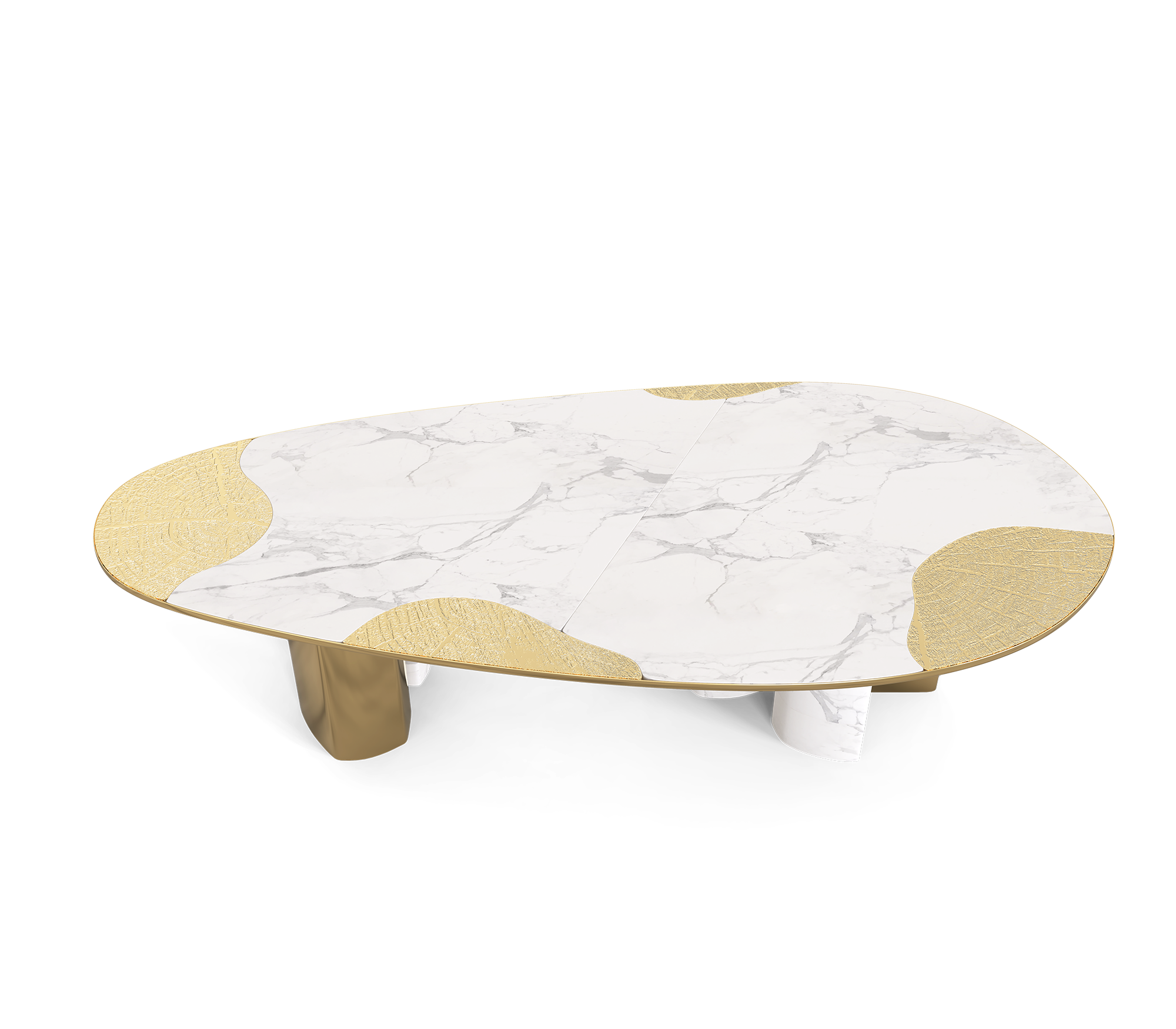 Ophelia Oval Carrara Marble and Gold Dining Table
