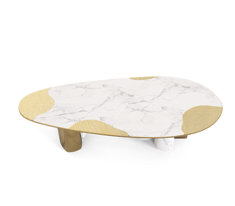 Ophelia Oval Carrara Marble and Gold Dining Table