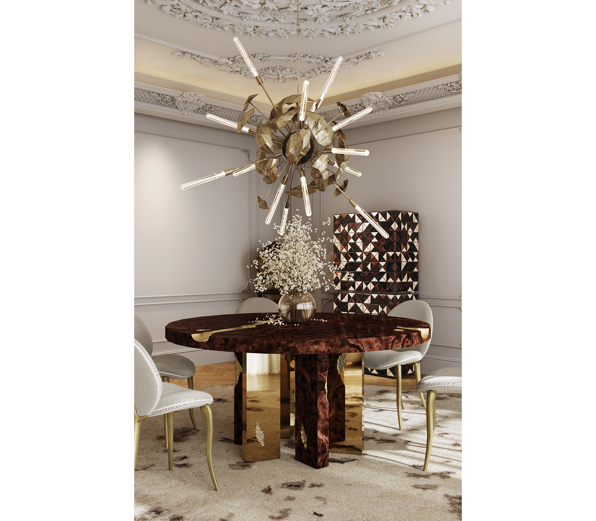 Empire Round Brass Inlay Dining Table