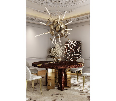 Empire Round Brass Inlay Dining Table