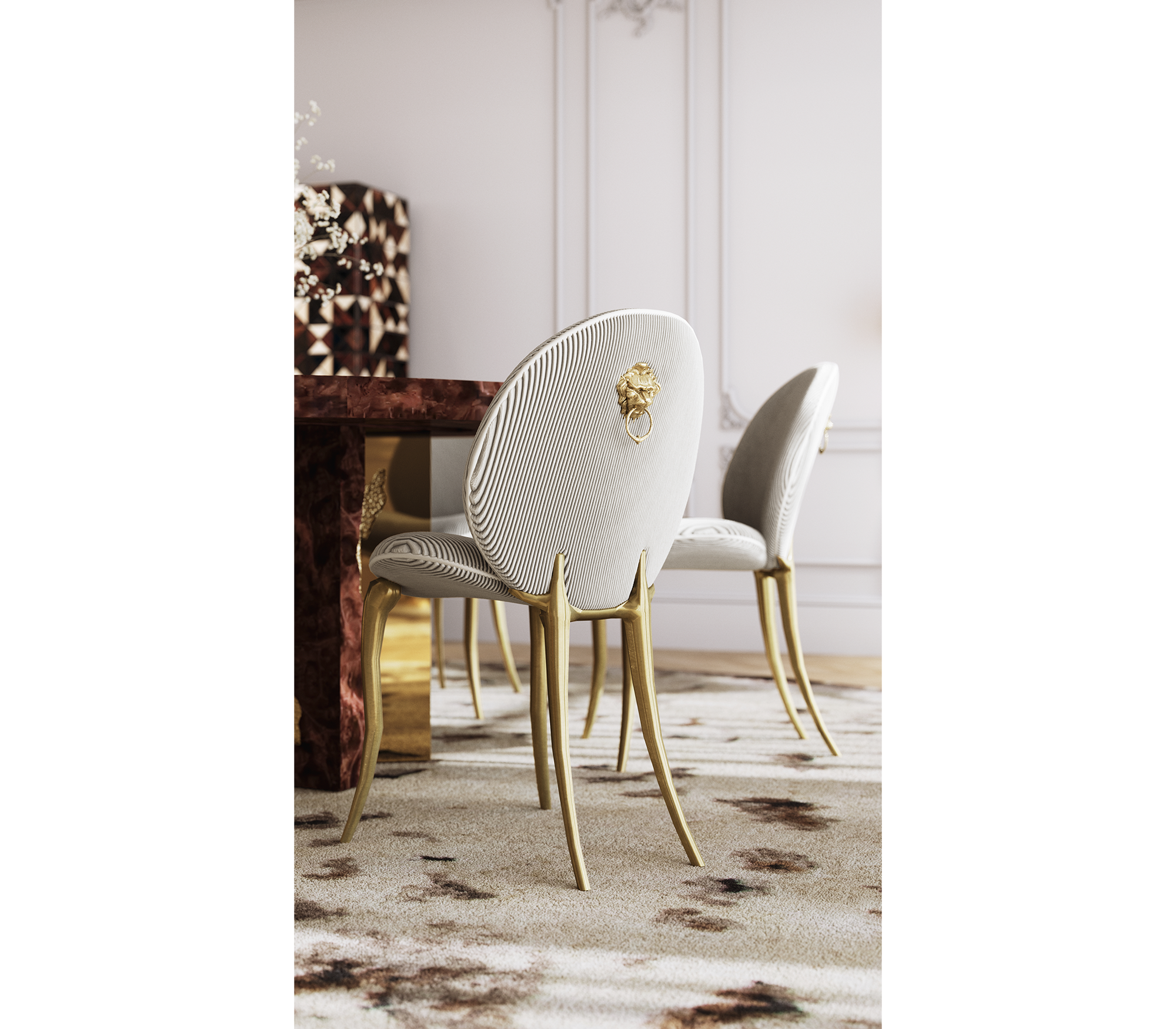 Soleil Curved Brass Modern Dining Chair