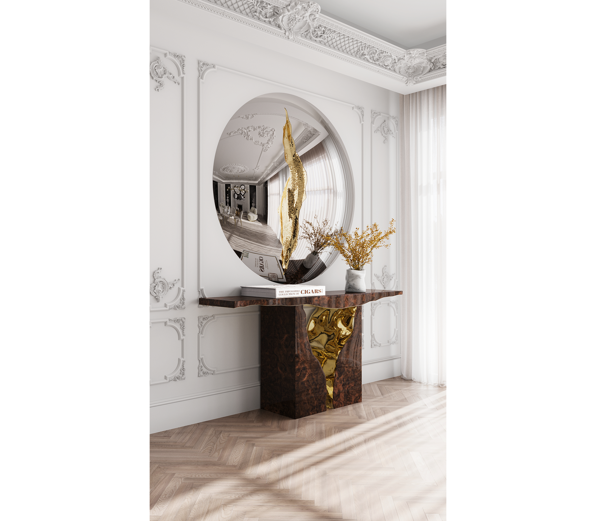 Brass Wood White Cabinet for Entryway