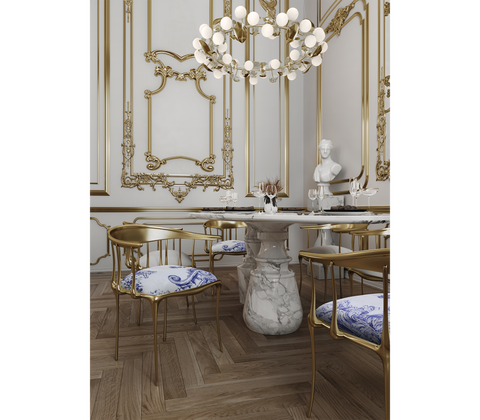 No 11 Azulejo Print Polished Brass Heritage Chair