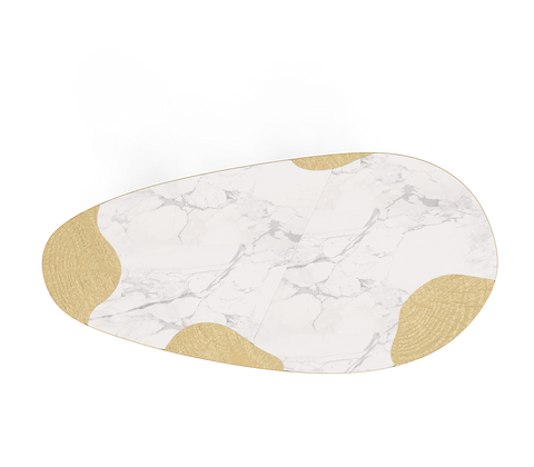 Ophelia Oval Carrara Marble and Gold Dining Table