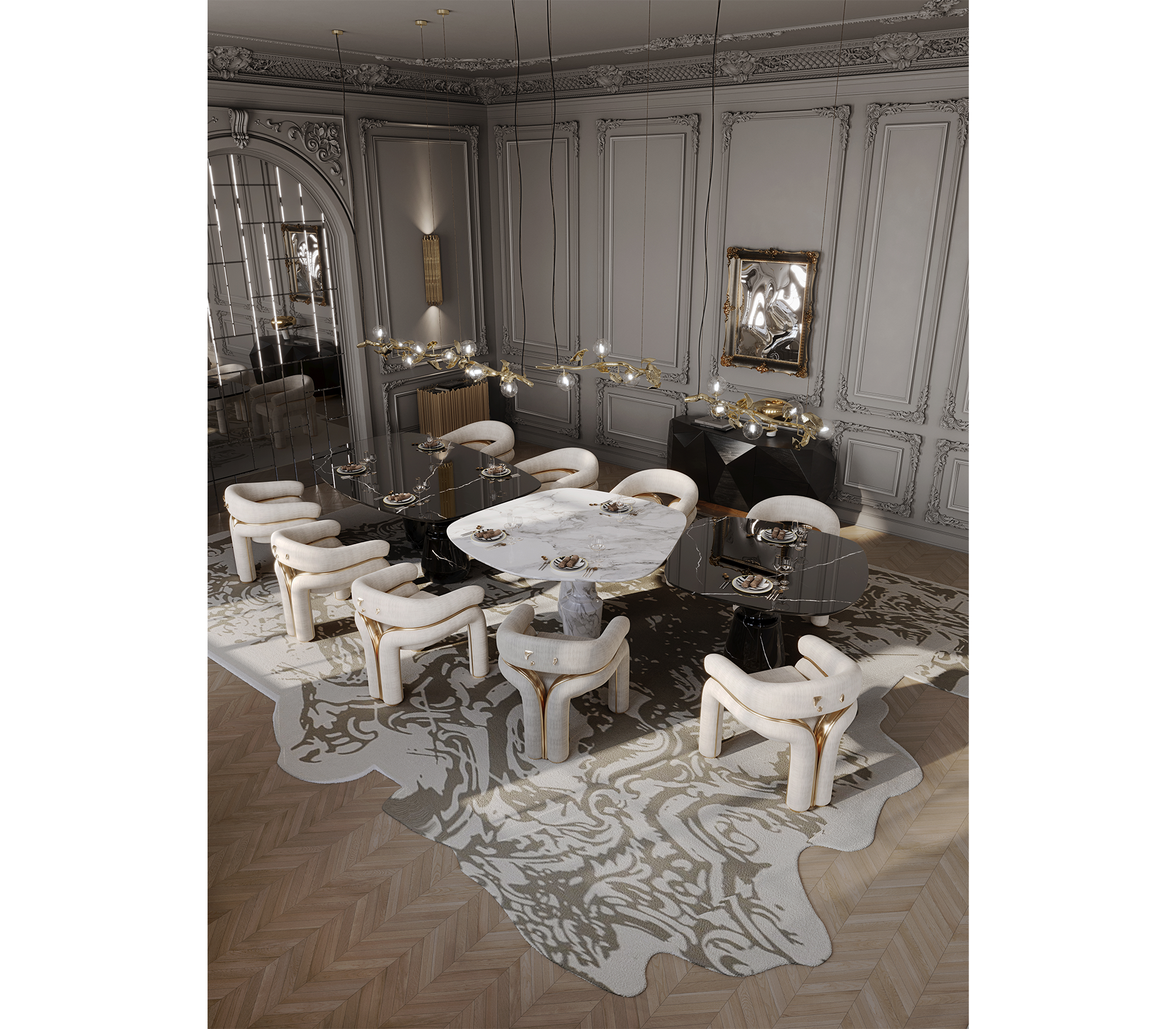 Pietra Nero Marquina Modular Dining Table