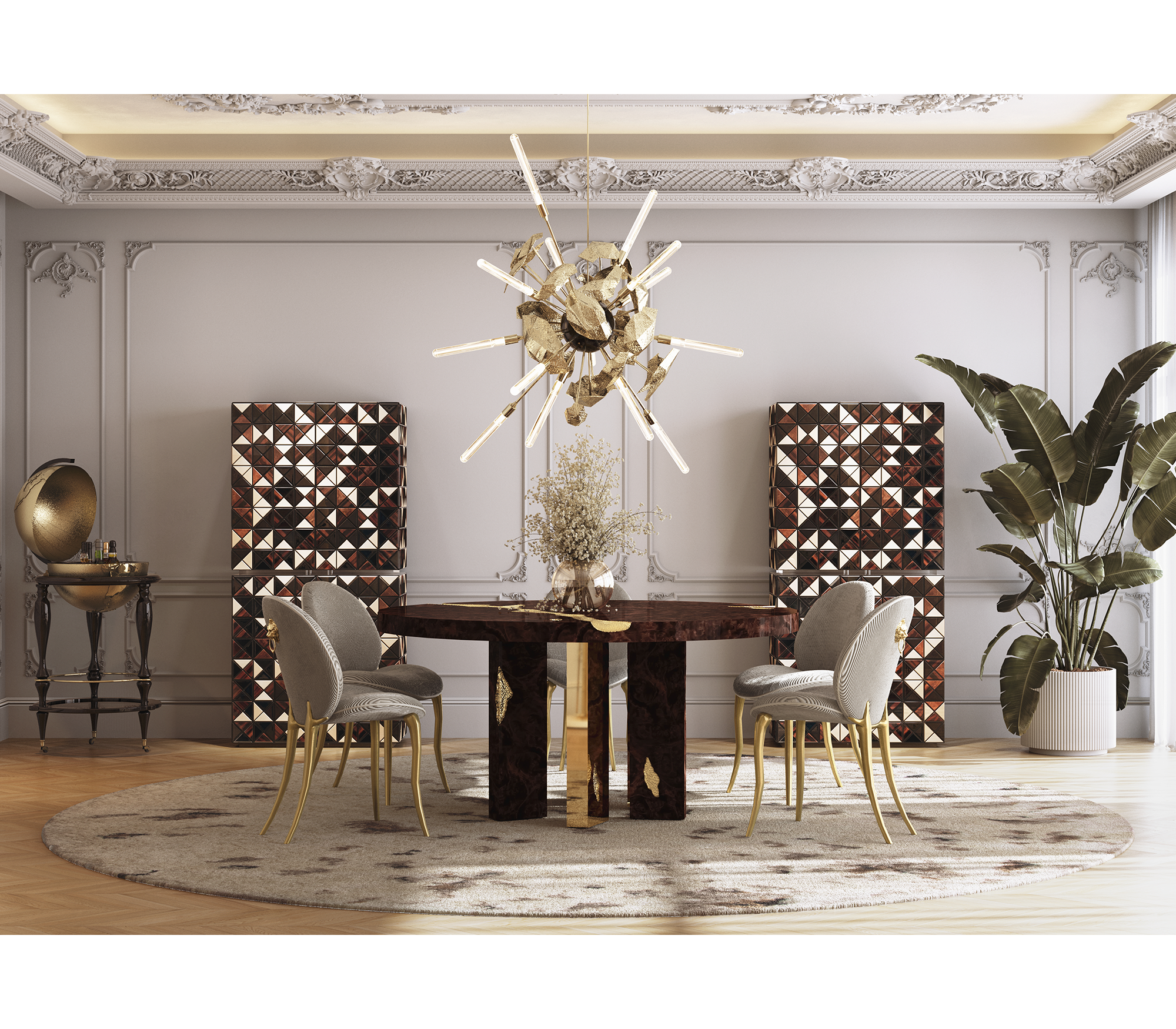 Empire Round Brass Inlay Dining Table