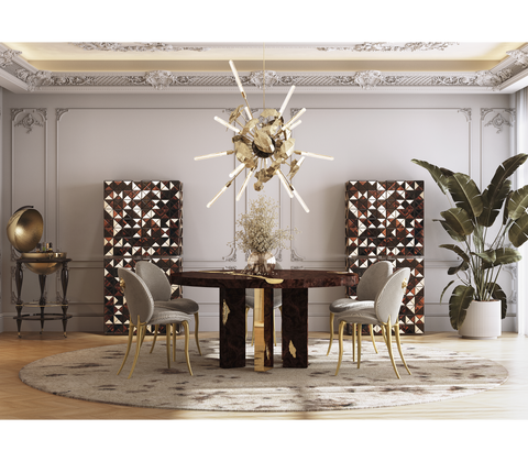 Empire Round Brass Inlay Dining Table