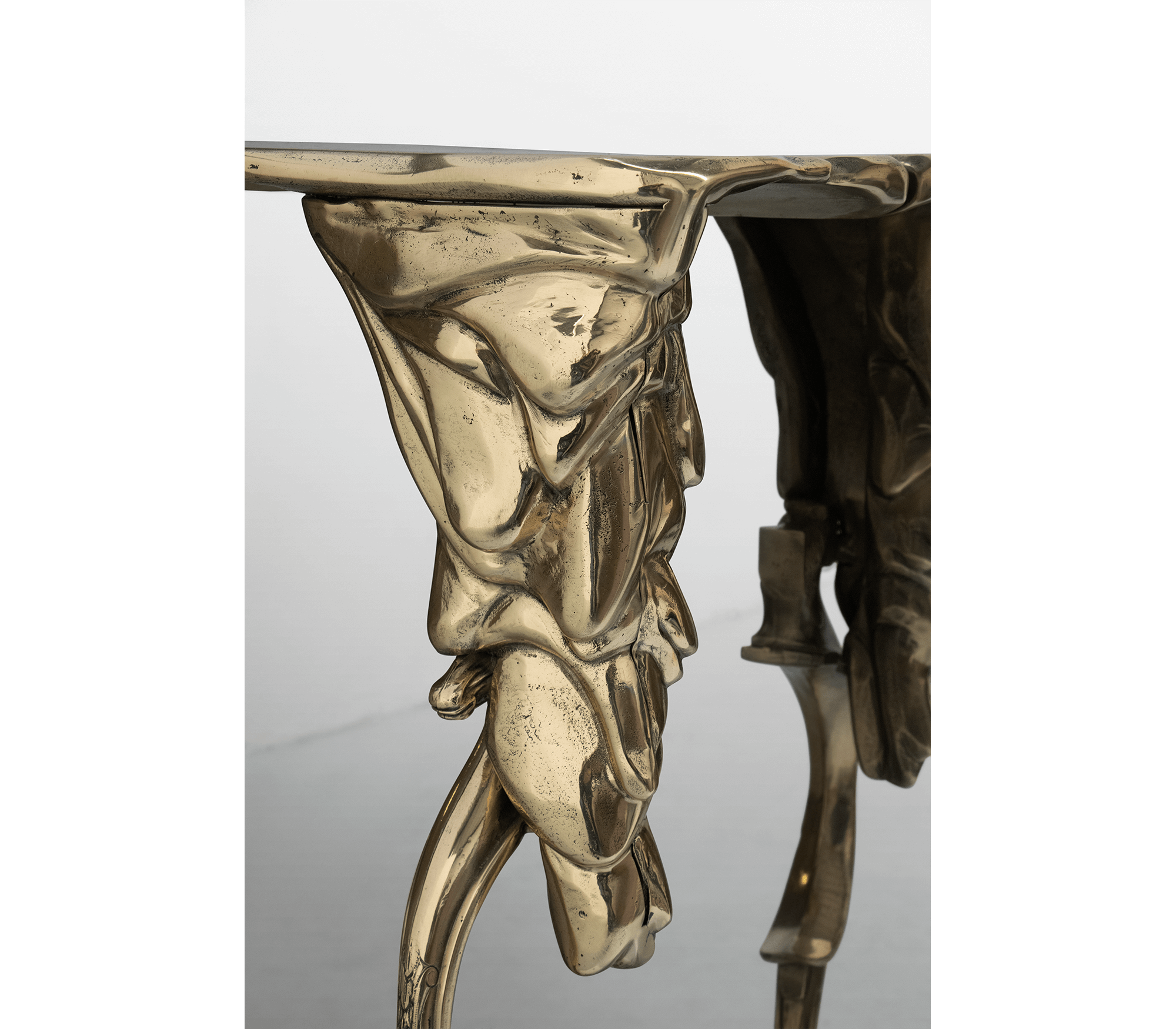 Brass Glass Gold Sculptural Form Console Table