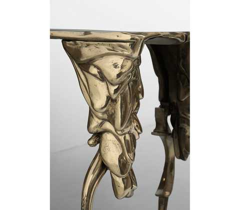 Brass Glass Gold Sculptural Form Console Table