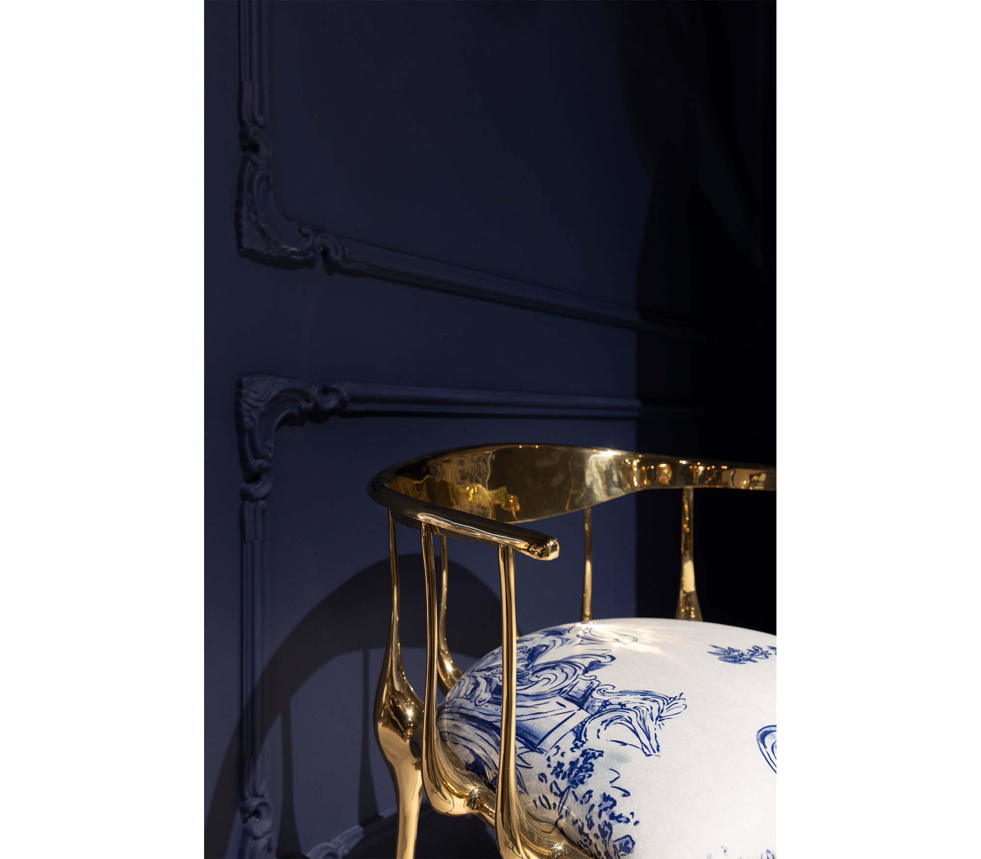 No 11 Azulejo Print Polished Brass Heritage Chair