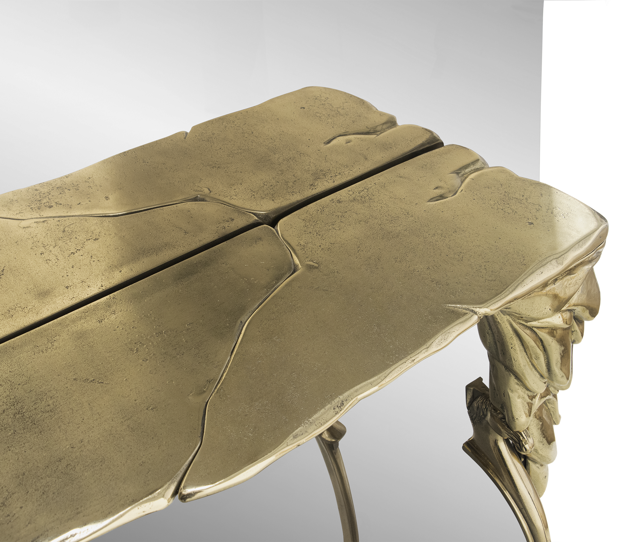 Brass Glass Gold Sculptural Form Console Table