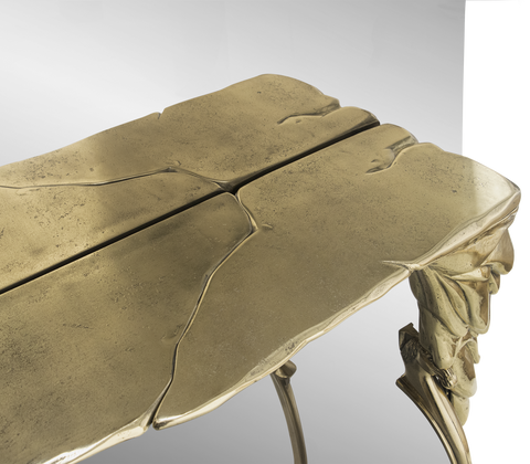 Brass Glass Gold Sculptural Form Console Table