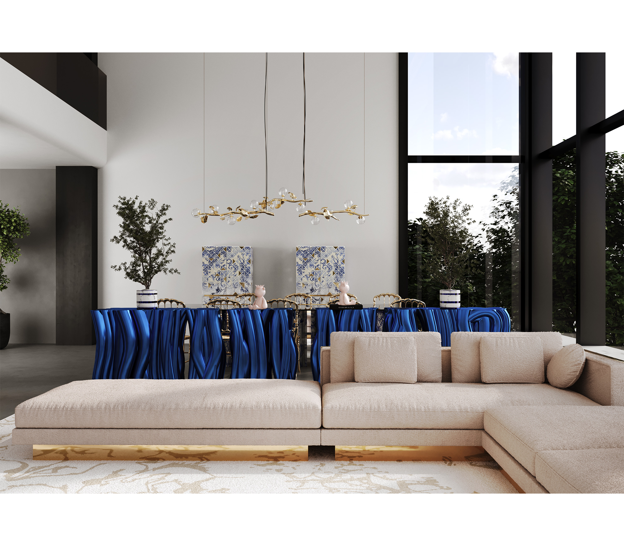 Lacquer Blue Sculptural Form Cabinet