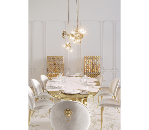 Ophelia Oval Carrara Marble and Gold Dining Table