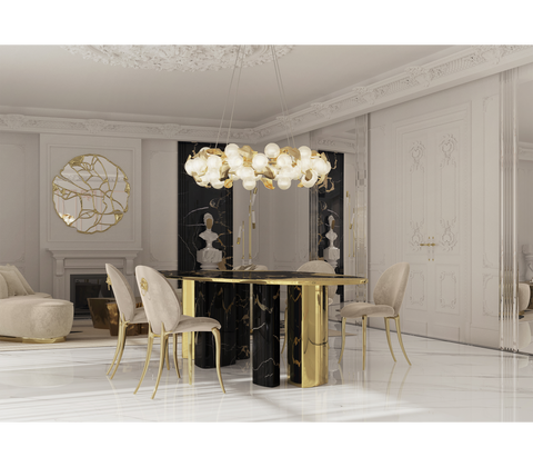 Ophelia Oval Carrara Marble and Gold Dining Table