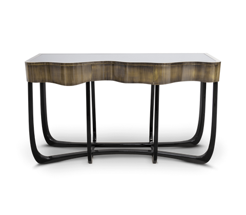 Sinuous Consoles Patina Brass Wave Entryways Cabinet Table