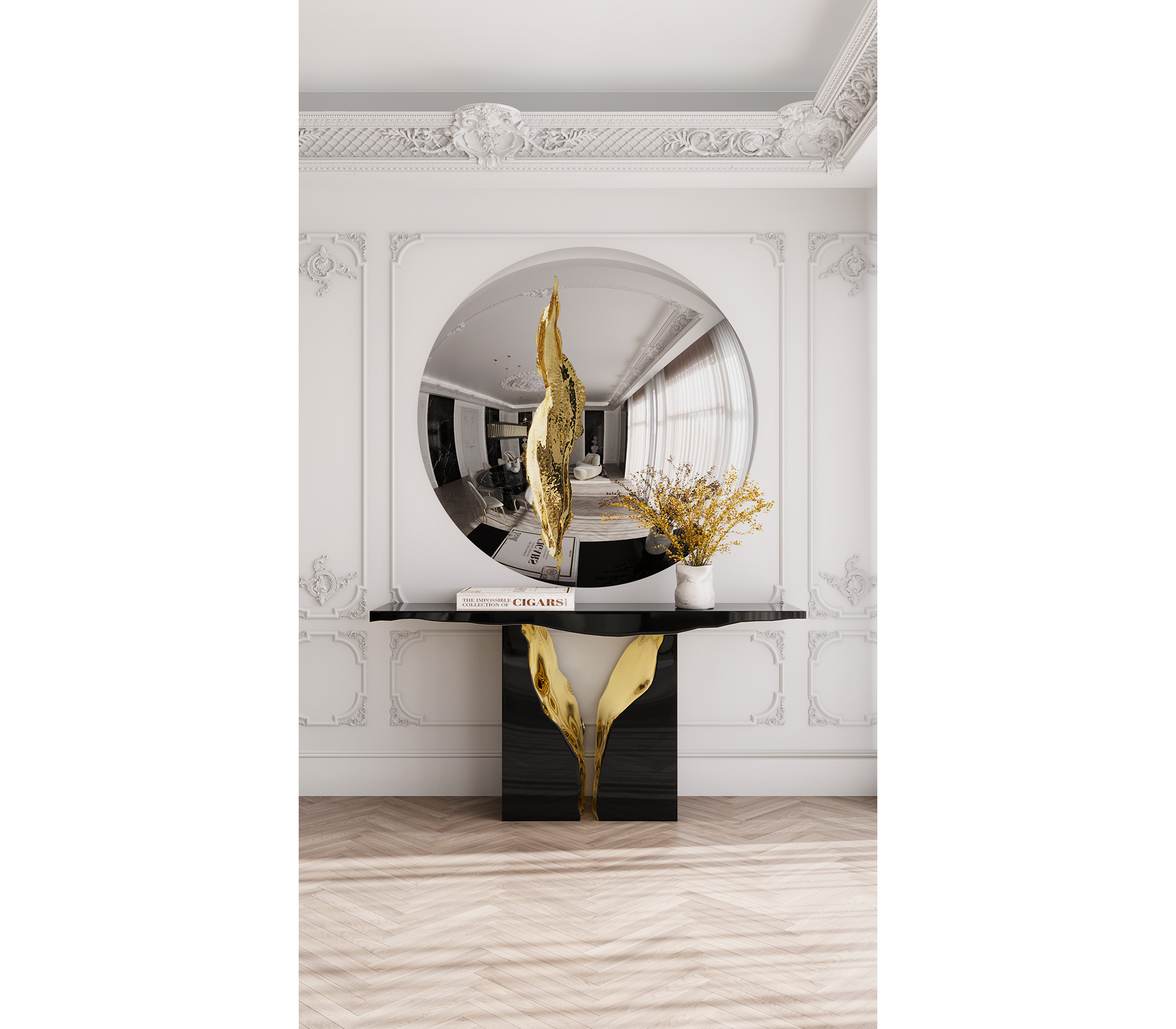 Brass Wood White Cabinet for Entryway