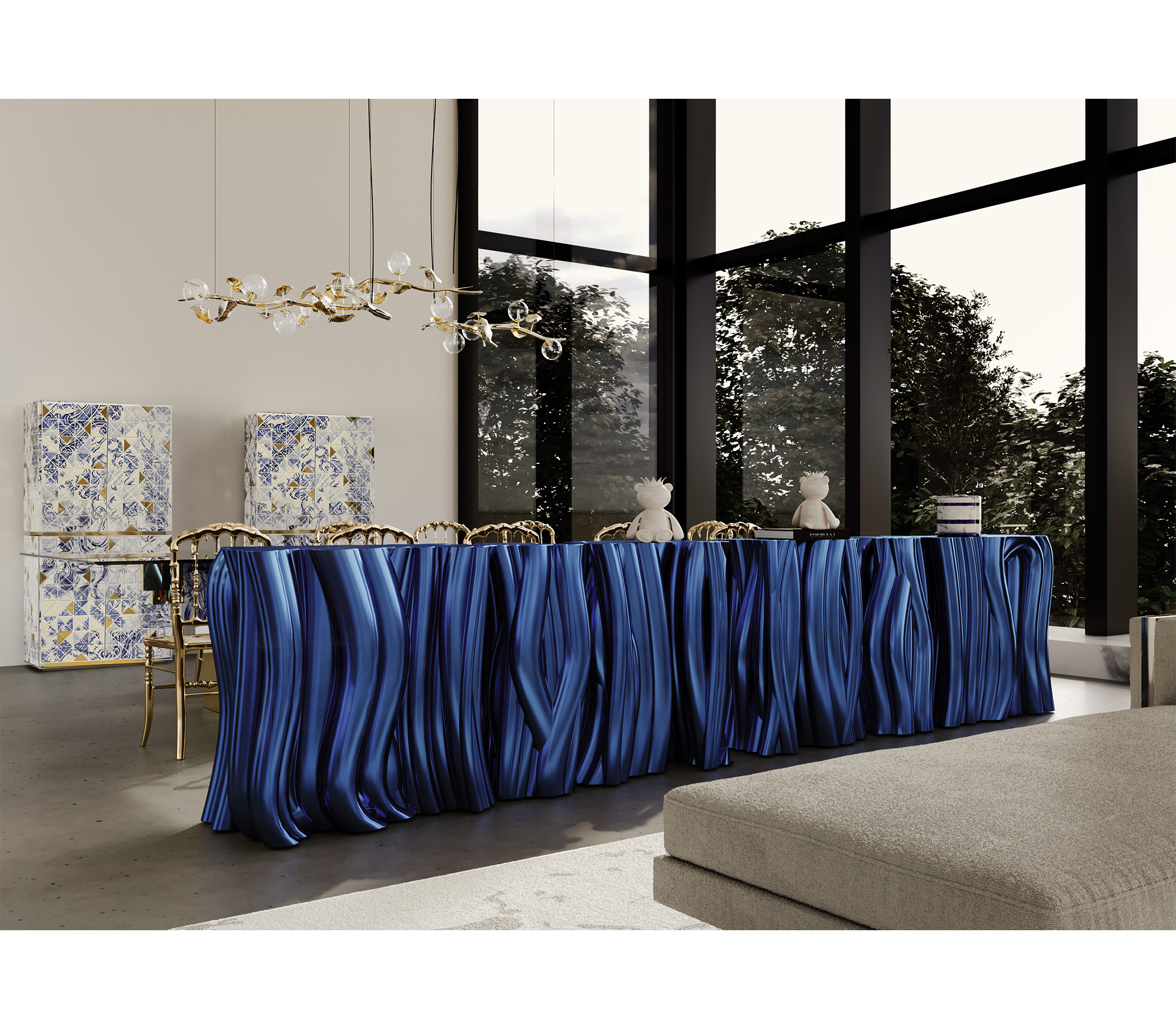 Lacquer Blue Sculptural Form Cabinet