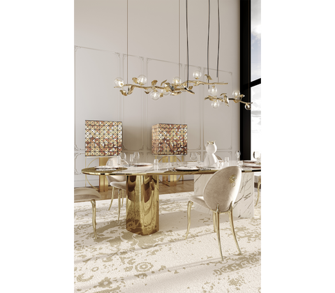 Ophelia Oval Carrara Marble and Gold Dining Table