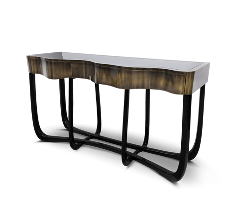 Sinuous Consoles Patina Brass Wave Entryways Cabinet Table