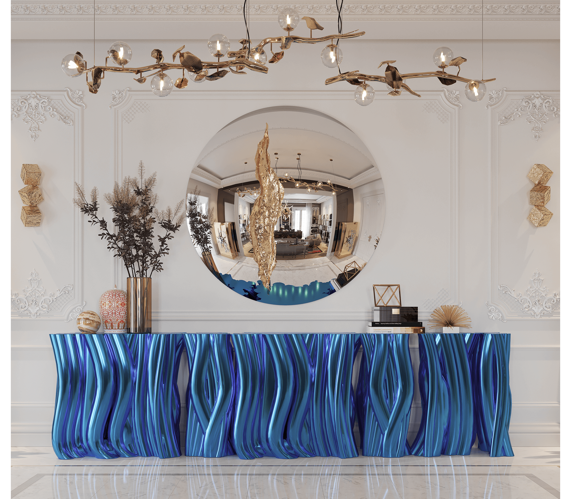 Lacquer Blue Sculptural Form Cabinet